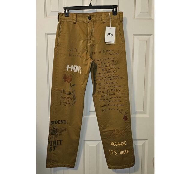 NWT P's President's Khaki Gabardine Patch Embroidery Pants Size 36 - Picture 7 of 9